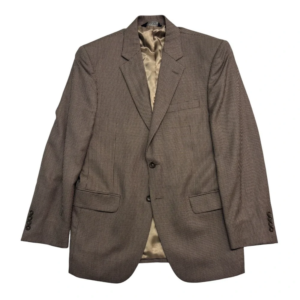 Jos A Bank 40R Black Tan Houndstooth Blazer Jacket Sport Suit Coat Wool Classic